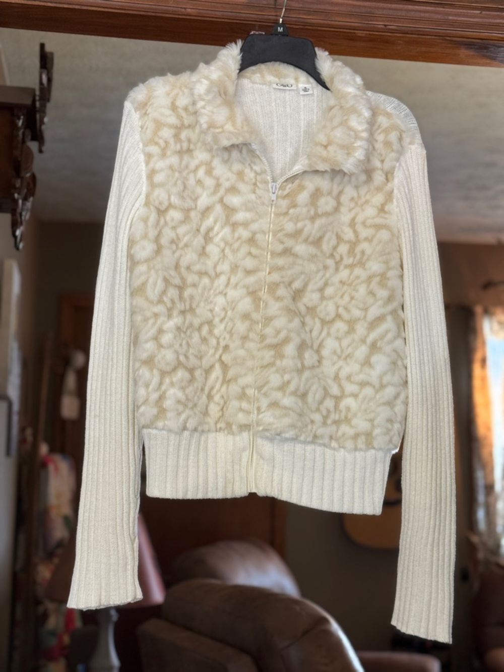 Cato Cream Faux Shearling Zip-Front Teddy Jacket